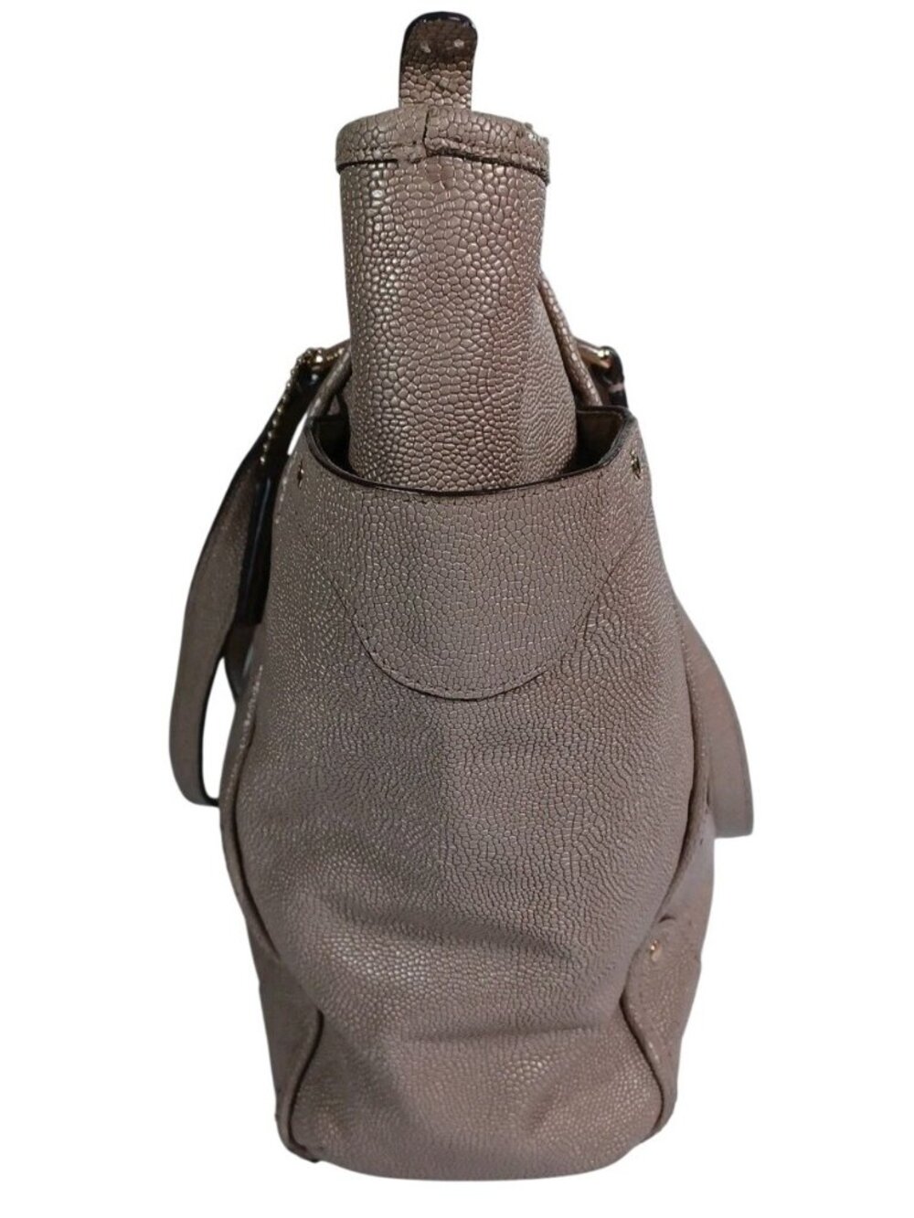 Coach Mickie 18x14 Zipper Pebbled Leather Tote Metallic Taupe Gold Hardware - Picture 9 of 16